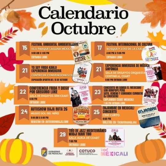 CALENDARIO DE EVENTOS MES DE OCTUBRE