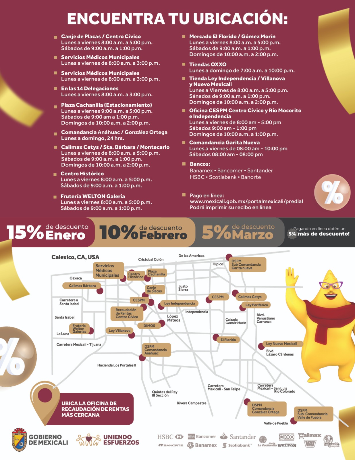 APROVECHA EL 15% DE DESCUENTO EN EL PREDIAL: CONOCE LOS PUNTOS DE PAGO EN TODO MEXICALI