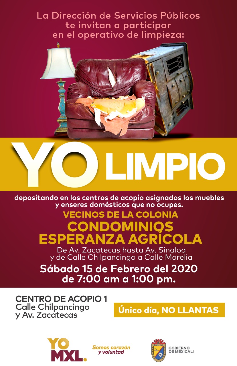 RETIRARÁ SERVICIOS PÚBLICOS MUEBLES Y ARTÍCULOS VIEJOS DE LA COLONIA CONDOMINIOS ESPERANZA AGRÍCOLA