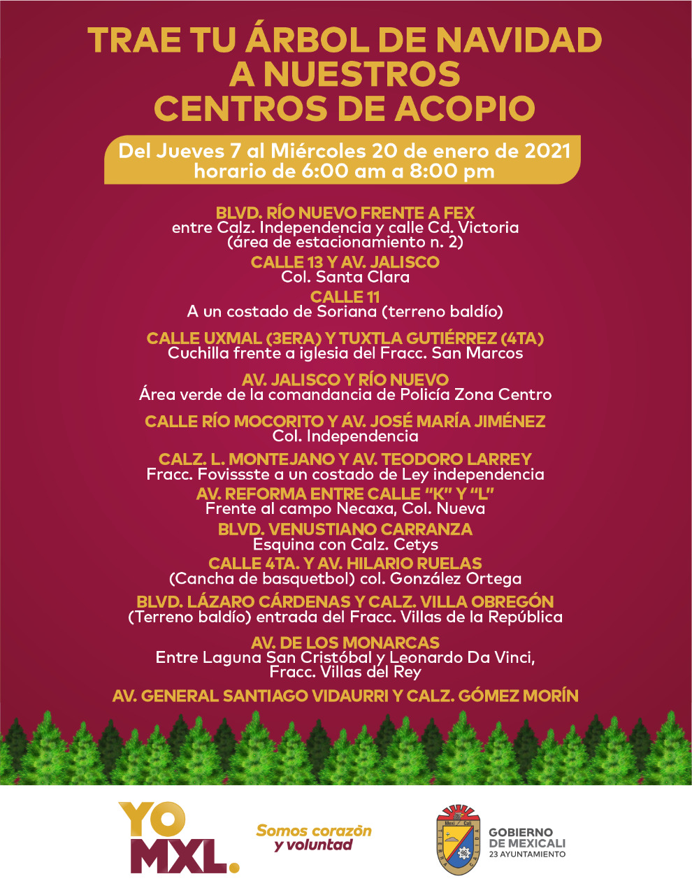 INSTALARÁN CENTROS DE ACOPIO PARA QUE LOS MEXICALESES DEPOSITEN SUS PINOS DE NAVIDAD.