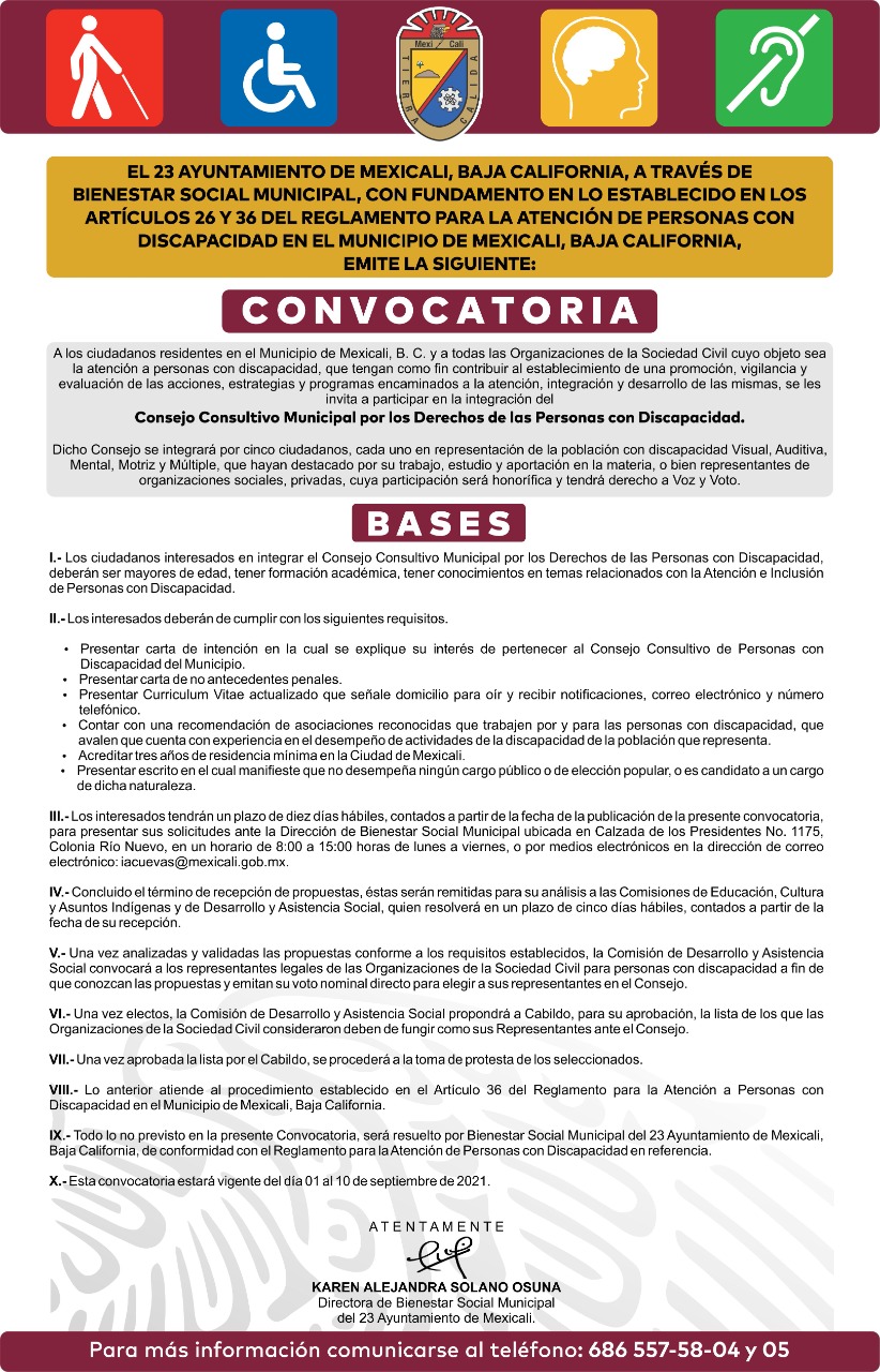 CONVOCA BISOM A INTEGRAR EL CONSEJO CONSULTIVO PARA PERSONAS CON DISCAPACIDAD